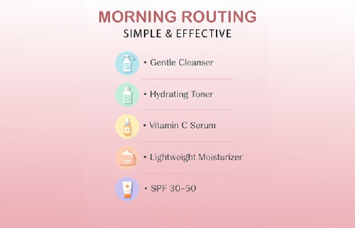 Morning skincare steps.